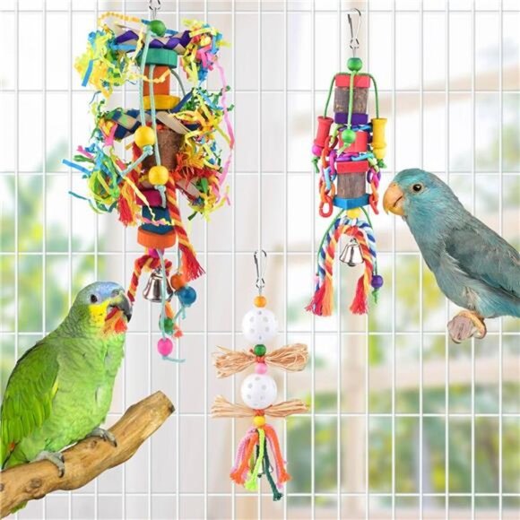 Small Bird Toys,Colorful Bamboo Hanging Shredding Toys Parrot Chew Wooden Blocks - Picture 5 of 7